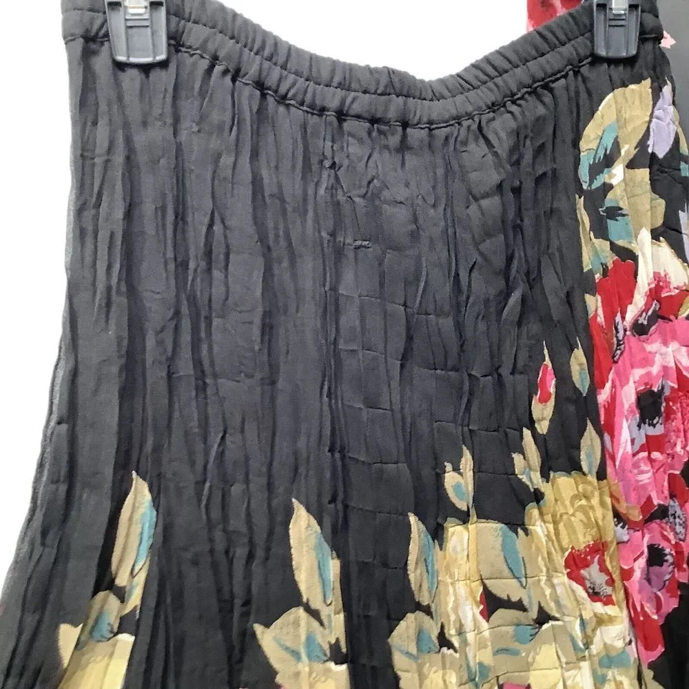 ANU Skirt with Scarf Wrap Black Rose Floral‎ Elastic Waist 2 Layer Boho Lace NWT